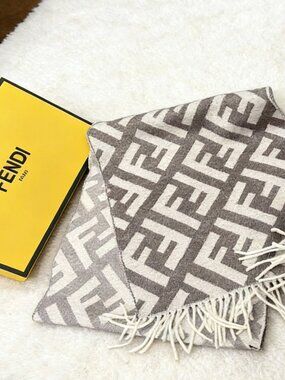 Fendi FF Dove Gray Jacquard Cashmere Scarf